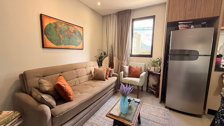 Studio piscina, sinuca, academia e sauna, a 3 minutos da pra