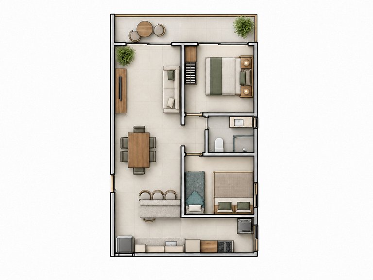 A 50 m da Praia Central com 2 quartos e garagem